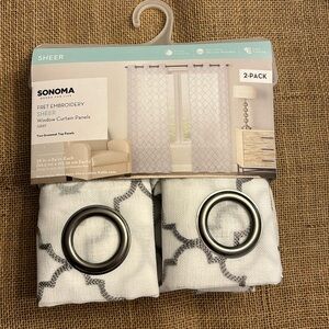 NWT sheer fret embroidery window curtain panels Gray